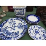 Quantity blue and white china including large Japanese dish. Estimate £20-30.