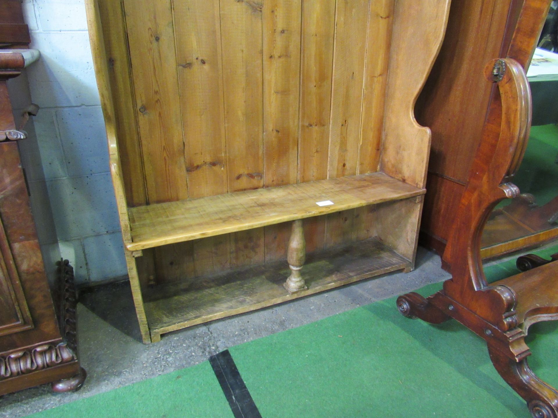 Pine settle converted to coat and boot storage, 129 x 31 x 186cms. Estimate £50-80. - Image 3 of 3