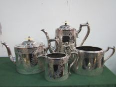 Silver plate 4 piece tea set. Estimate £20-30.