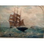 Gilt framed & glazed watercolour of a sailing ship, signed Herbert W Boyce, 1919, 54.5 x 74cms.