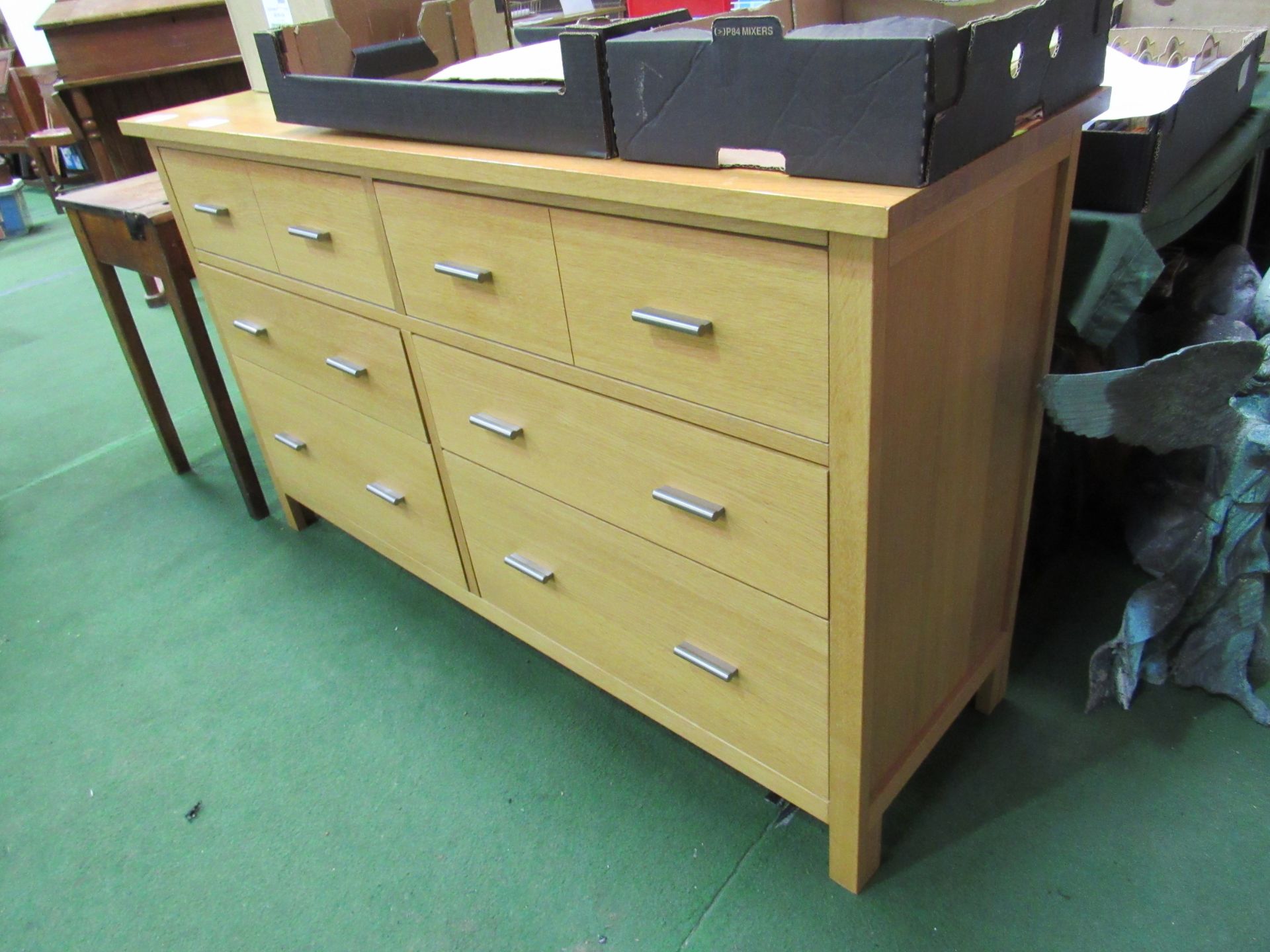 Laminated oak long chest of 6 drawers. 142 x 43 x 84cms. Estimate £80-100. - Image 2 of 3