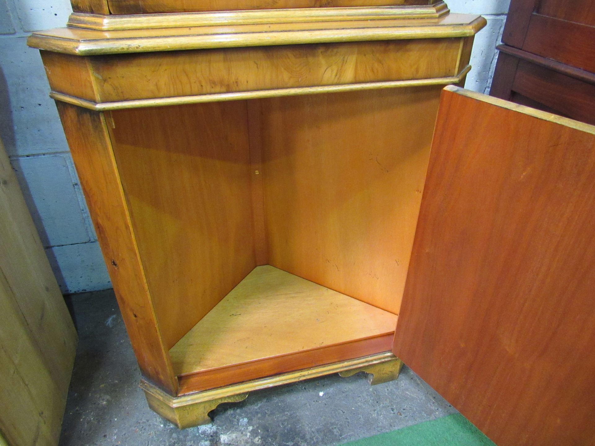 Yew wood corner cabinet with glass door above cupboard. 63 x 41 x 183cms. Estimate £20-30. - Image 2 of 2