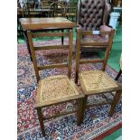 2 cane seat chairs and 2 mahogany framed dining chairs. Estimate £10-20.