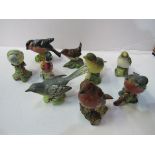 Beswick Birds, Blue Tit #922, Bullfinch #1042, Chaffinch #991, Gold Crest #2145, Greenfinch #2105,