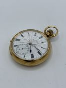 18ct gold cased pocket watch. Not going. Glass broken. Estimate £100-150.