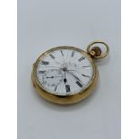 18ct gold cased pocket watch. Not going. Glass broken. Estimate £100-150.