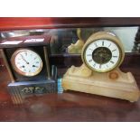 Slate mantel clock and art deco mantel clock with visible escapement. Estimate £40-60.