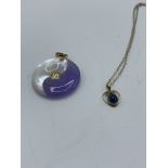 14ct gold lavender jade & mother of pearl pendant Ying and Yang pendant together with a 9ct gold