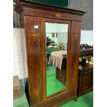 Edwardian inlaid mahogany wardrobe with bevel-edge glass mirror door & drawer beneath, 118 x 52 x