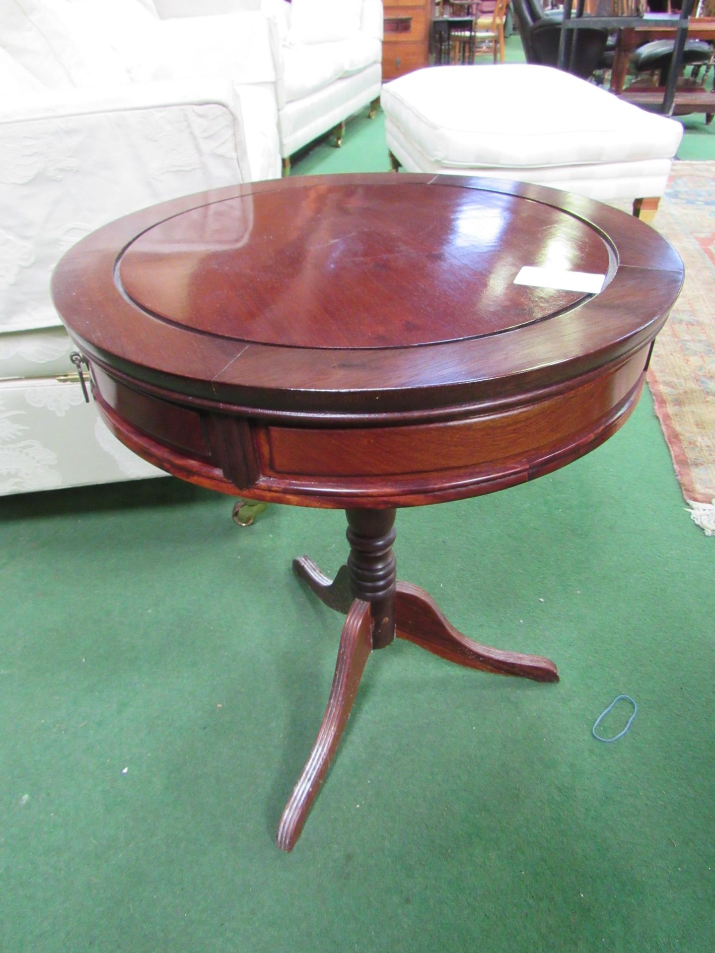 2 mahogany small drum side tables on pedestal legs. Estimate £10-20. - Image 3 of 3