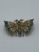 9ct gold and seed pearl butterfly brooch, 7.2gms. Estimate £50-70.