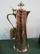 W.M.F copper and brass lidded jug. Height 35cms. Estimate £30-50.