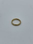 18ct gold wedding band, weight 3.4gms, size K. Estimate £80-90.