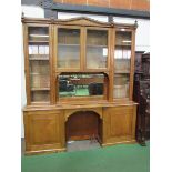 Oak glass top display cabinet with mirror and 2 cupboards to base. 210 x 42 x 236cms. Estimate £50-
