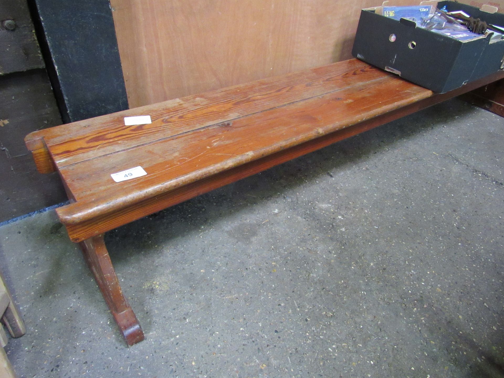 Pine long bench. 241 x 35 x 43cms. Estimate £30-50.