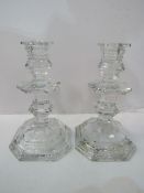 A pair of Bacarat candlesticks, French crystal late 20th Century. Height 19cms. Estimate £80-100.