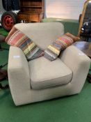 Fawn coloured upholstered armchair, 93 x 93 x 75cms. Estimate £20-30