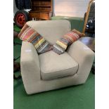 Fawn coloured upholstered armchair, 93 x 93 x 75cms. Estimate £20-30