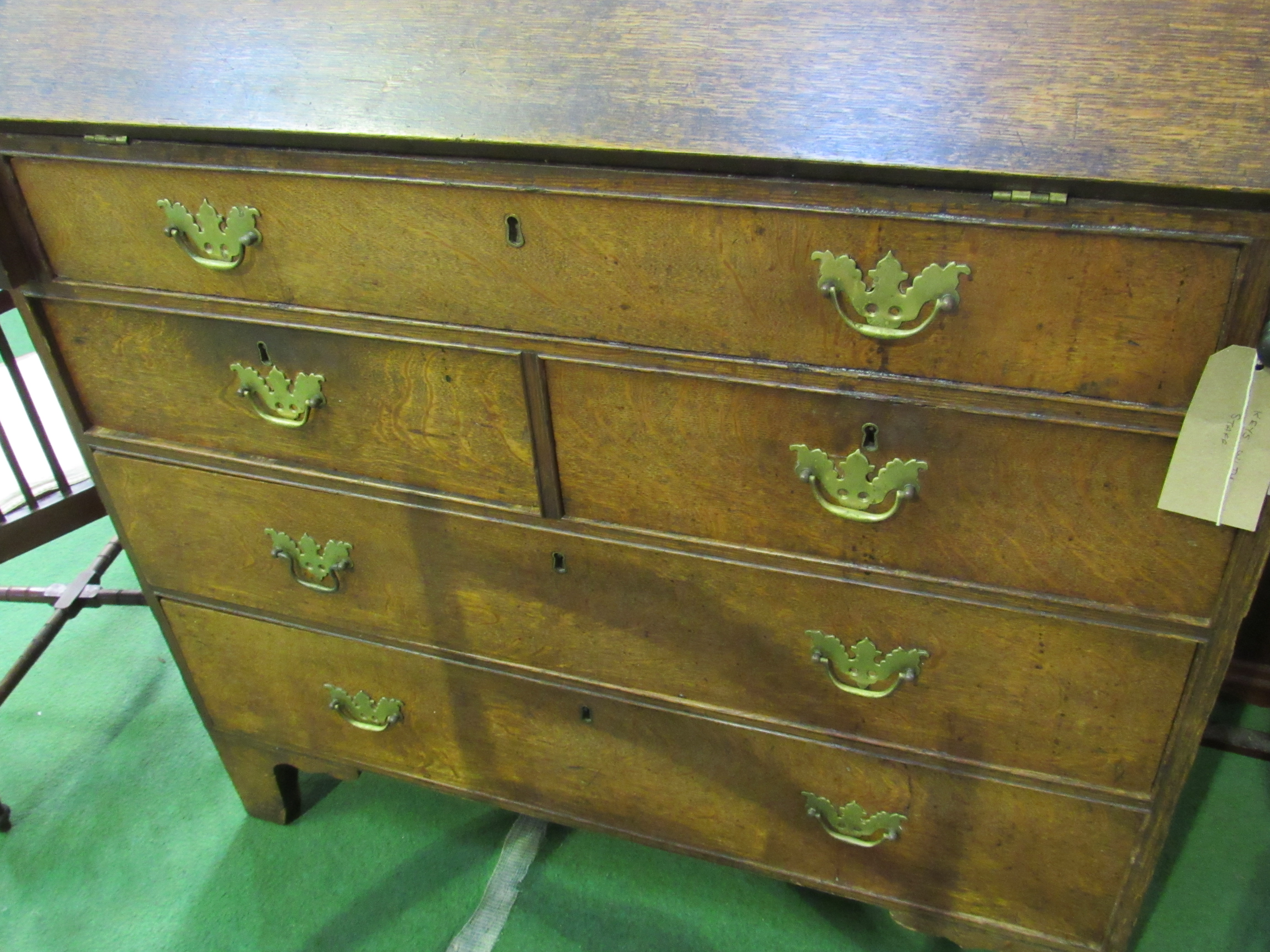 Early 19th century oak bureau (interior requires renovation) with dummy drawer over 2 over 2