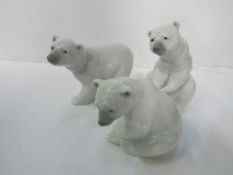 Lladro Polar Bear attentive product number 1207, Lladro Polar Bear resting product number 1208,