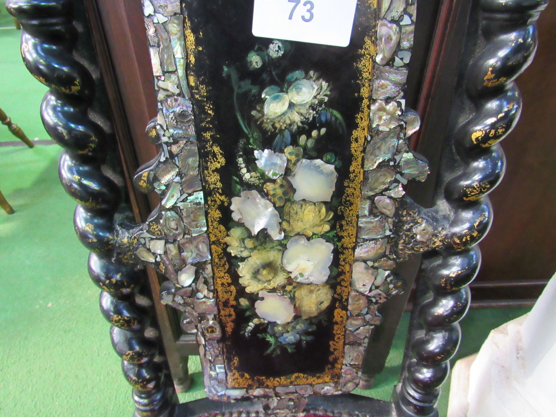 Ebonised and mother of pearl inlaid low chair. Estimate £20-30. - Image 4 of 4