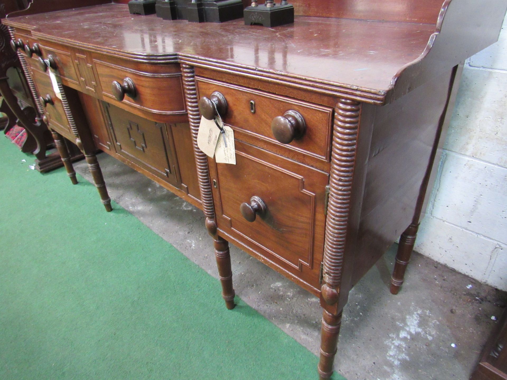 19th Century mahogany bow fronted sideboard with panelled doors and upstand. 183 x 55 x 97cms. - Image 4 of 6