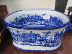 Blue and white footbath. 43 x 30 x 20cms. Estimate £30-50.