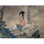 Framed & glazed Chinese watercolours on silk of female figures. Estimate £40-60