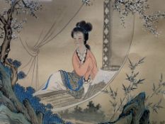 Framed & glazed Chinese watercolours on silk of female figures. Estimate £40-60