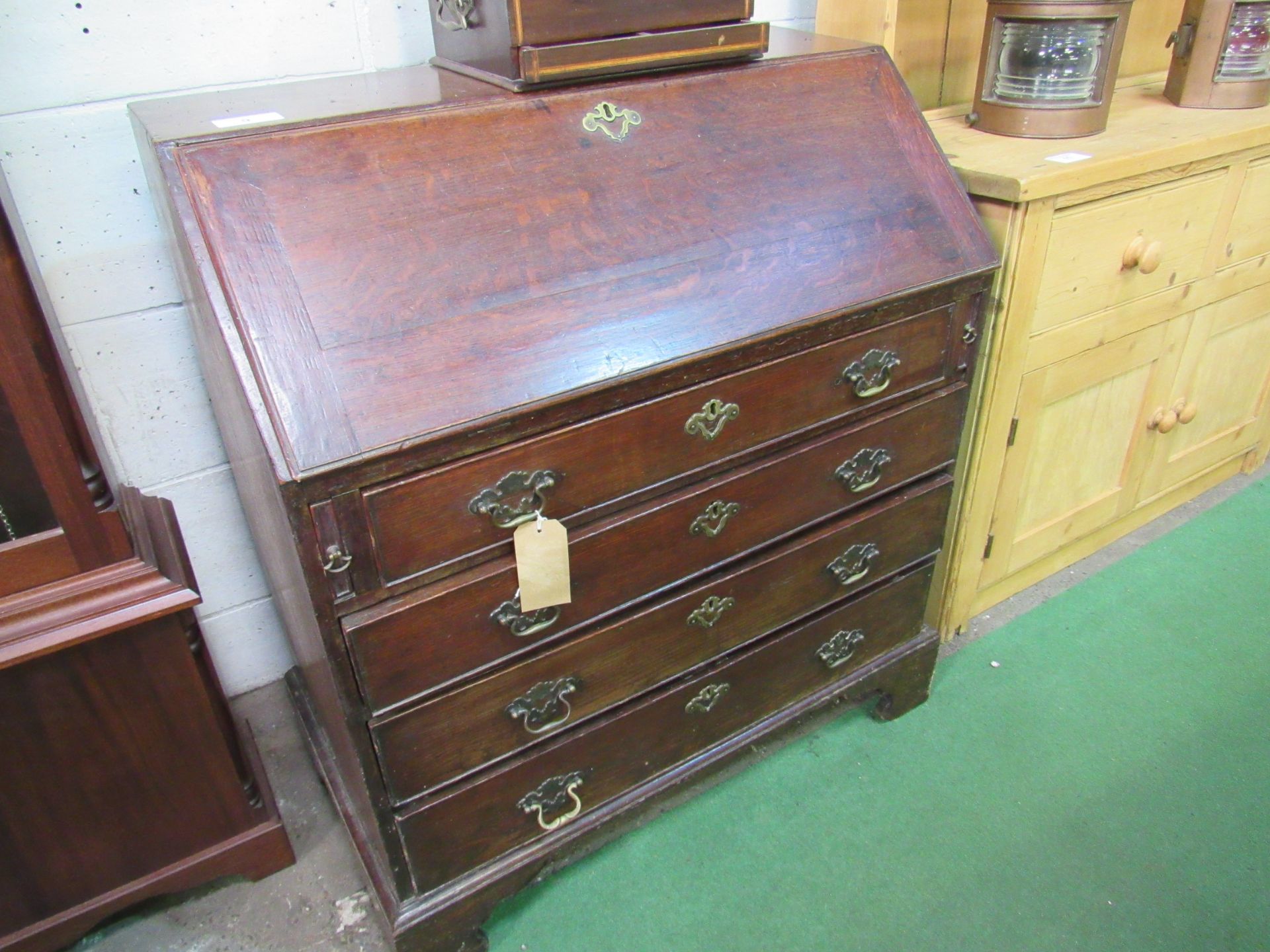 Georgian oak bureau with brass fittings & fitted interior, complete with purchase invoice dated - Image 2 of 5