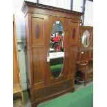 Edwardian mahogany wardrobe with oval door mirror & drawer to base, 116 x 45 x 204cms. Estimate £