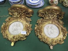 Large pair of Louis XVI style gilded baroque wall mount clock brackets. Estimate £90-120.