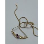 9ct gold ruby and diamond necklace, weight 6.6gms. Estimate £250-300.