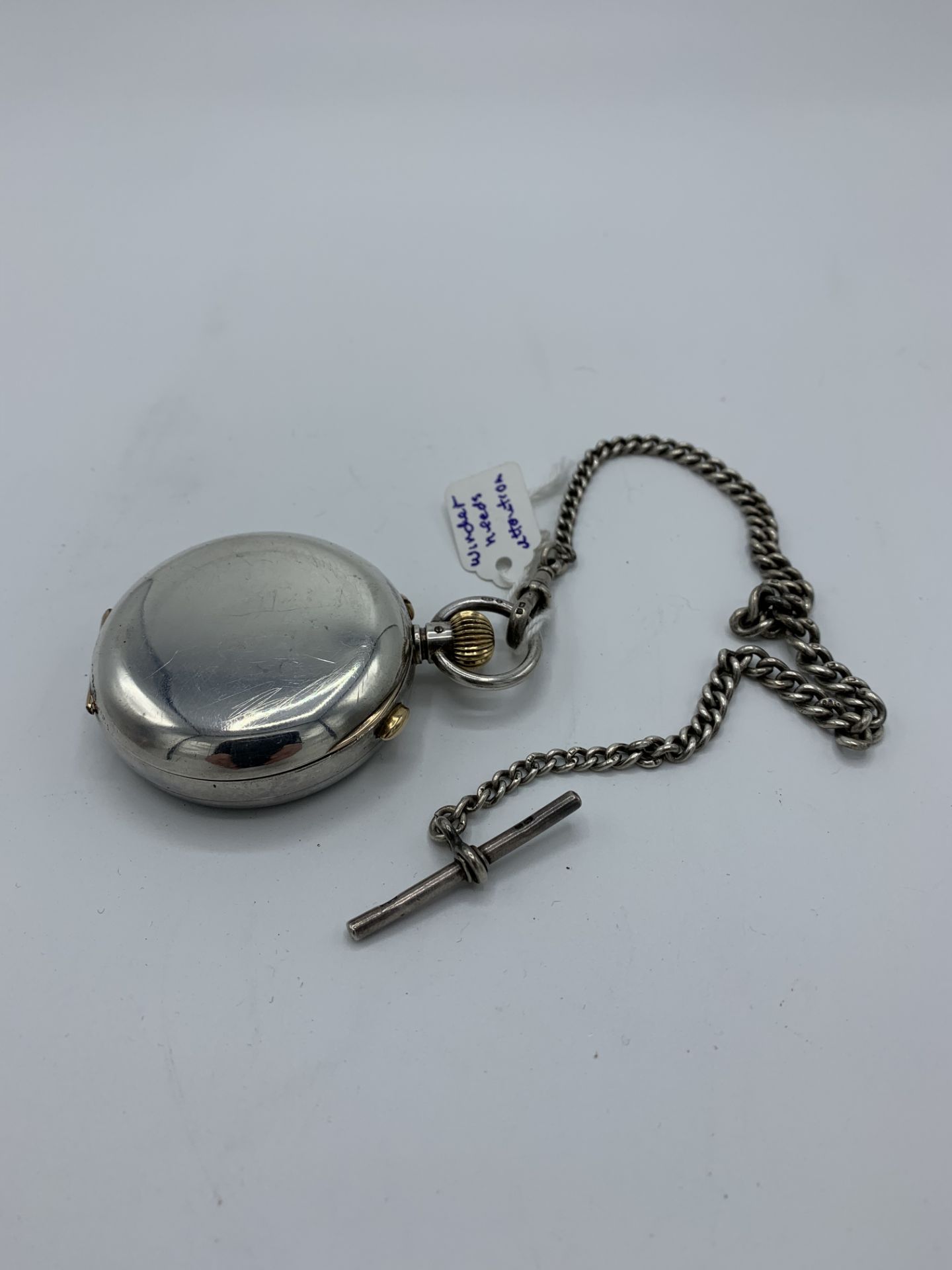 935 silver cased pocket watch complete with silver hallmarked watch chain, seconds and stop watch - Image 2 of 5