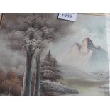 Framed and glazed oil on canvas of lake, forest and mountain scenes, signed Duncan.