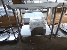 90cm new stainless table with shelf. Estimate £80-85.