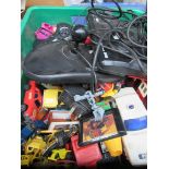 Box containing various toy cars; Transformers; Sega Mega Drive gaming console, control and Altered