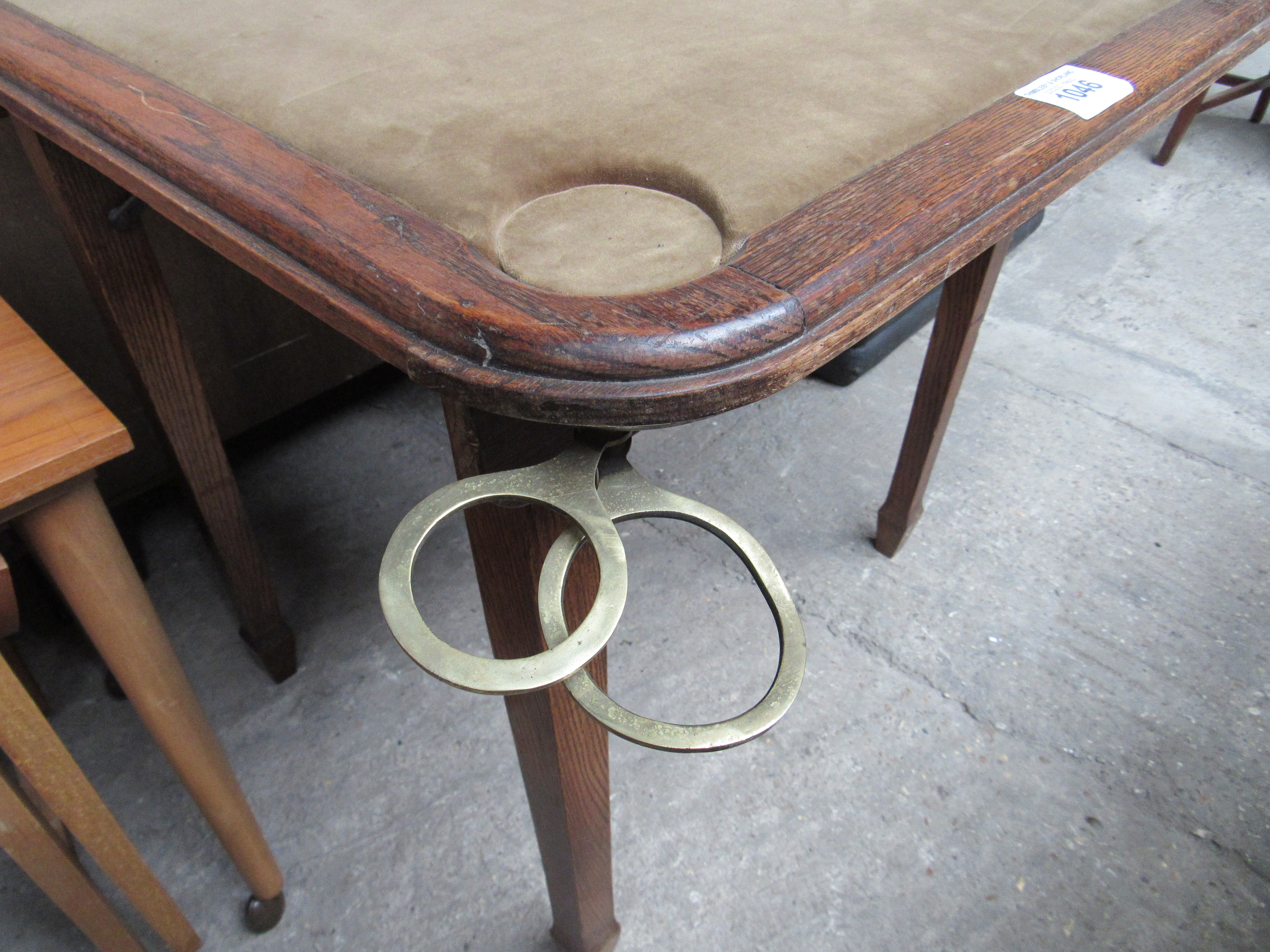 Oak framed folding card table complete with corner mounted ashtrays and drinks holder. - Image 2 of 5