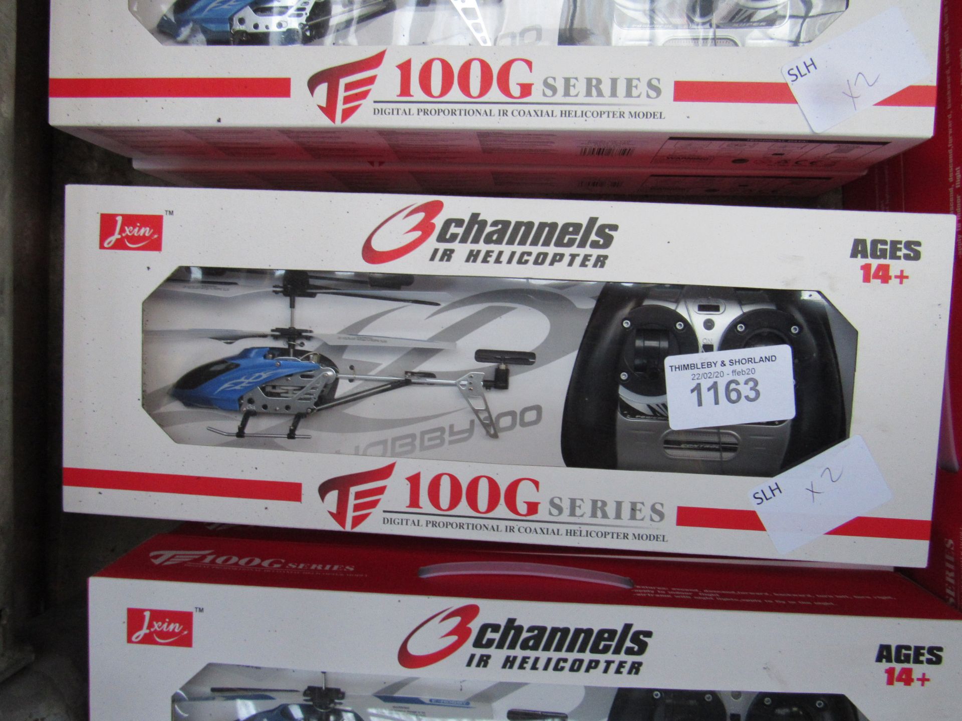 2 radio controlled helicopters.