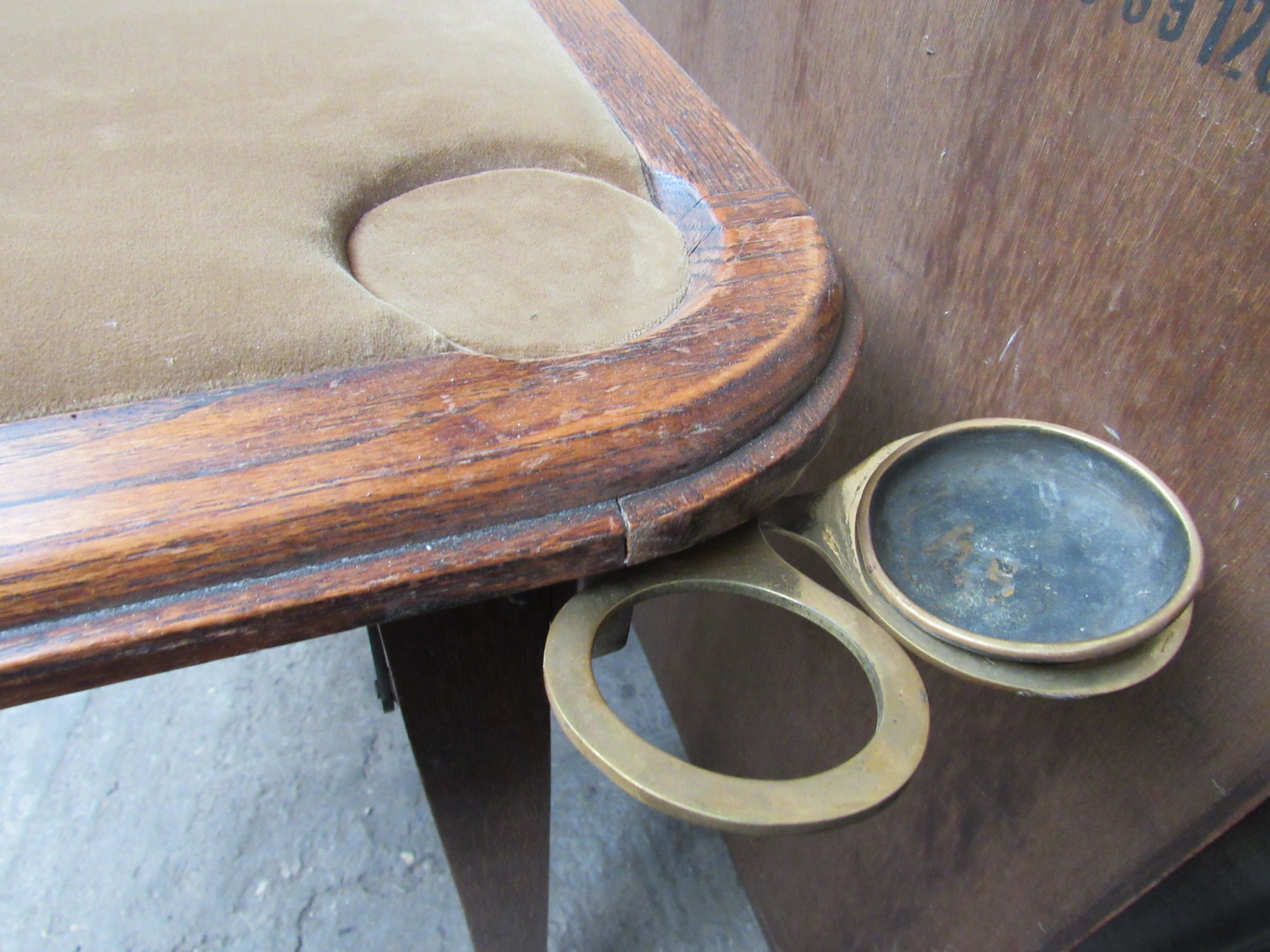 Oak framed folding card table complete with corner mounted ashtrays and drinks holder. - Image 3 of 5