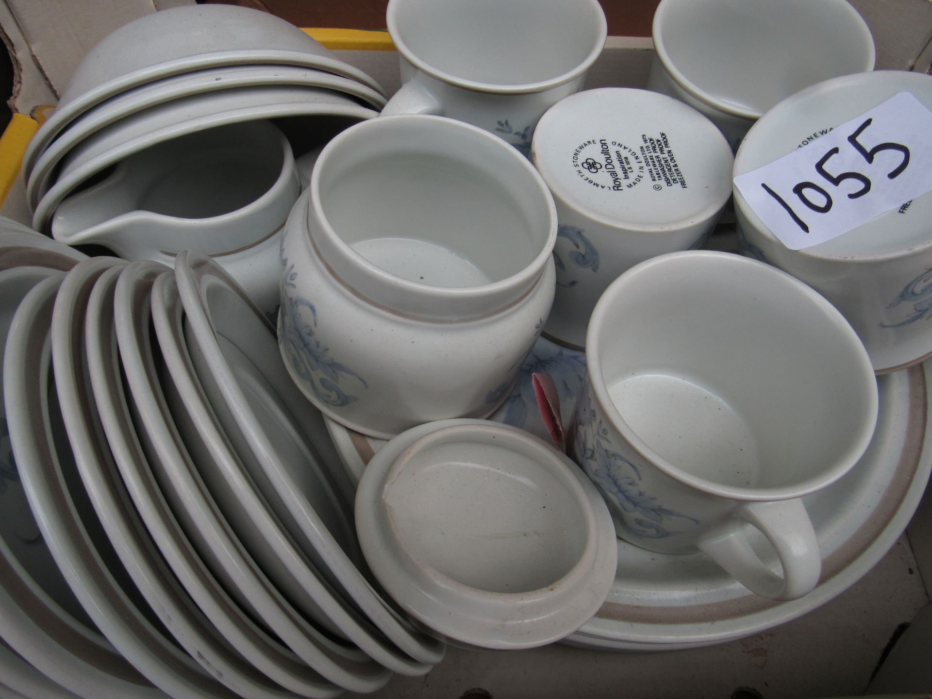 Box of Royal Doulton Lambeth stoneware dinner set; Box of various Blue/white china ware. - Image 2 of 3