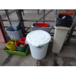 Quantity of bins and mop buckets.