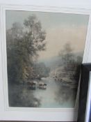 2 framed and glazed River Scene prints signed by the artist; 2 framed and signed football pictures.