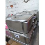 4 bain marie pots with lid. Estimate £15-20.