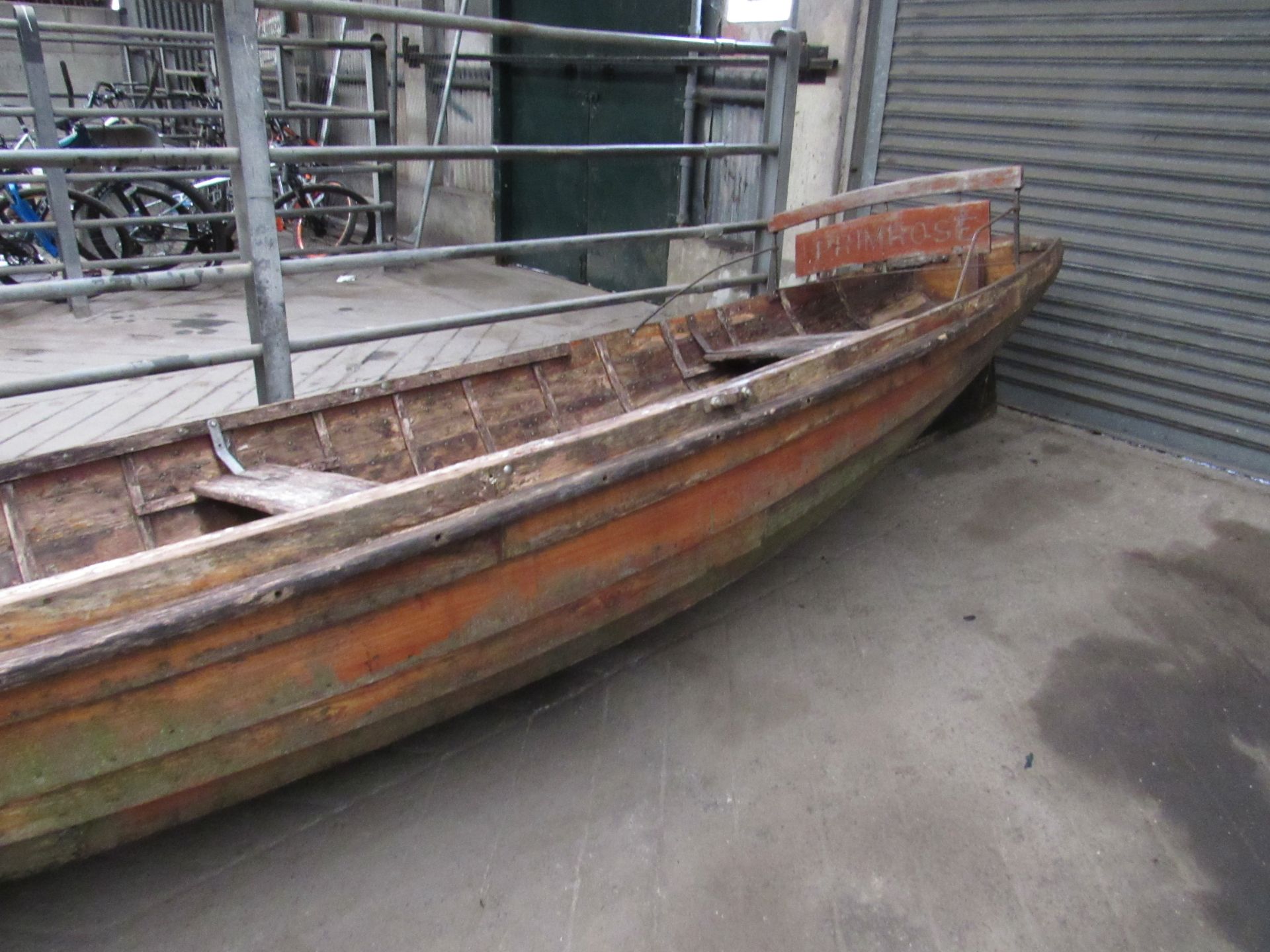 Approximately 16 foot Clinker built Edwardian Boating Lake Rowing Boat with high back seat. Complete - Image 3 of 4