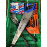 4 jab saws; 2 panel saws; box of 80 b22 lamp holders; bolt cutter.