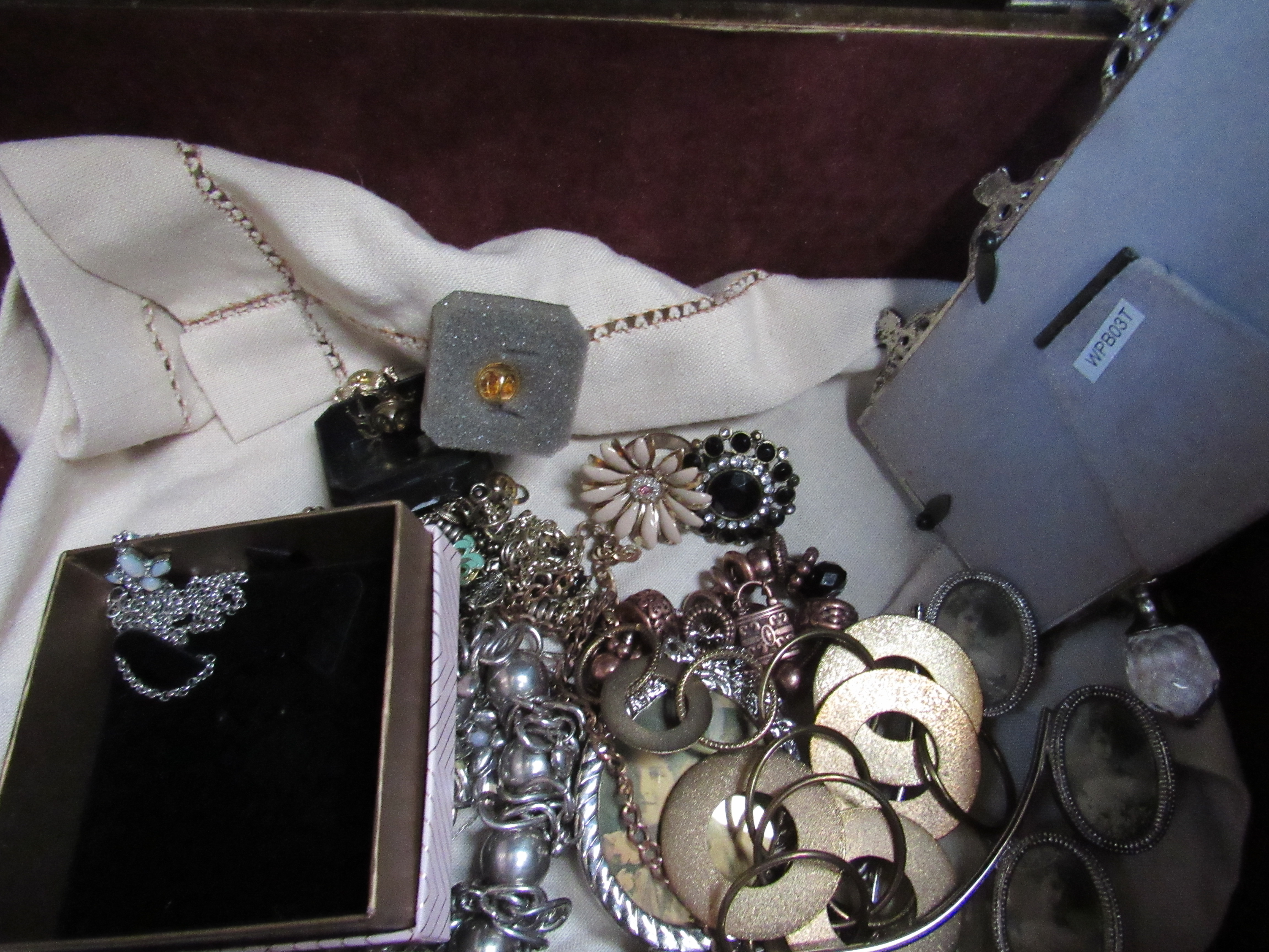 3 pictures; 2 vases and box of costume jewellery. - Image 2 of 3