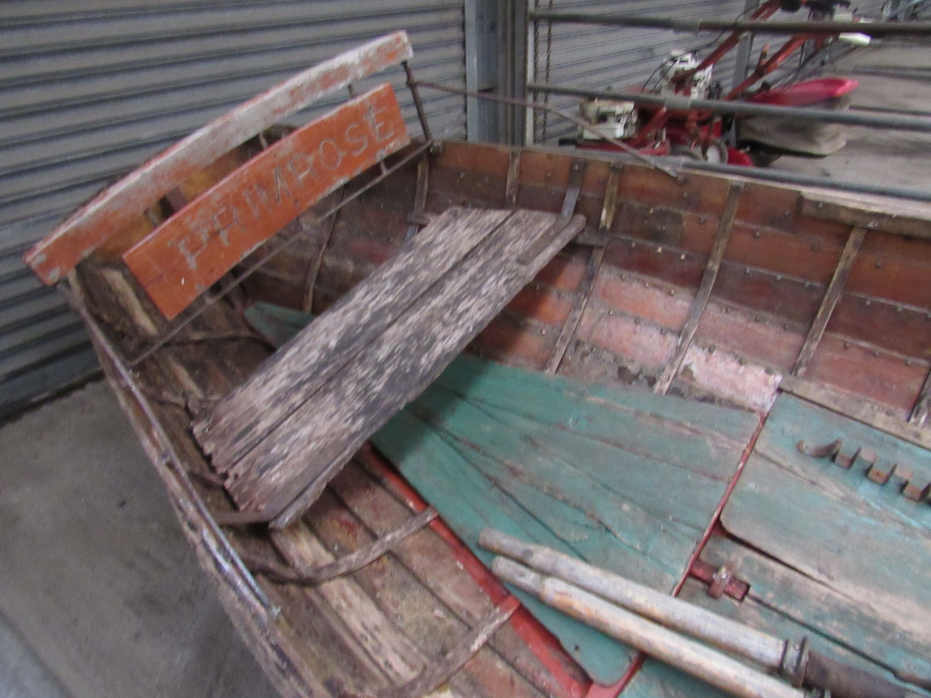 Approximately 16 foot Clinker built Edwardian Boating Lake Rowing Boat with high back seat. Complete - Image 2 of 4