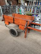 Large wooden 2 wheel barrow on sprung axle (Costermonger Barrow) Estimate £50-80.