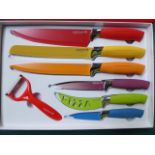 Waltmann 7 piece knife set coloured. Estimate £15-20.